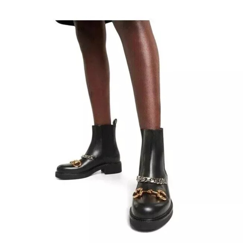 Gucci Horsebit & Chain Black Leather Chelsea Boots Size 41